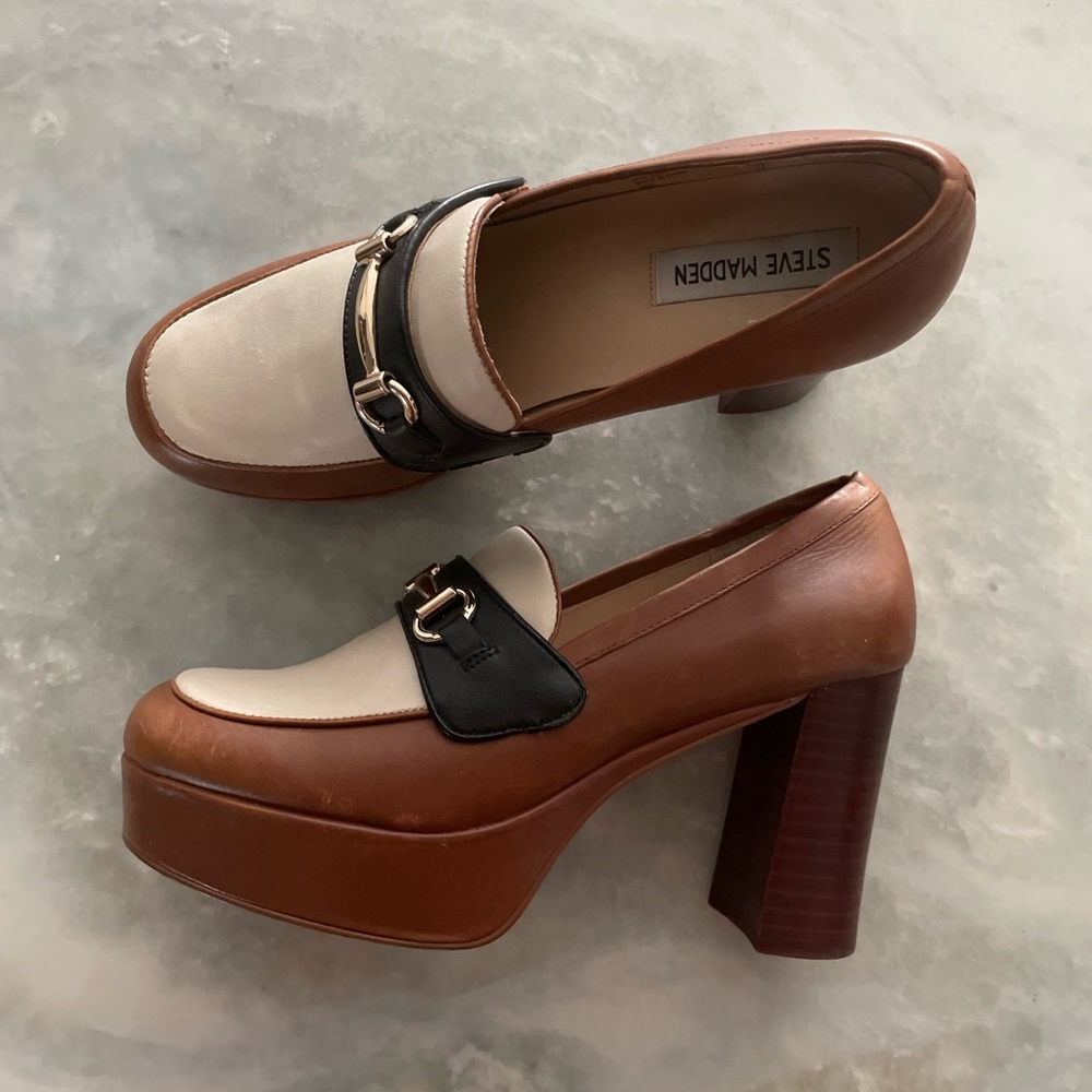 Steve Madden Brown and Cream Platform Loafers